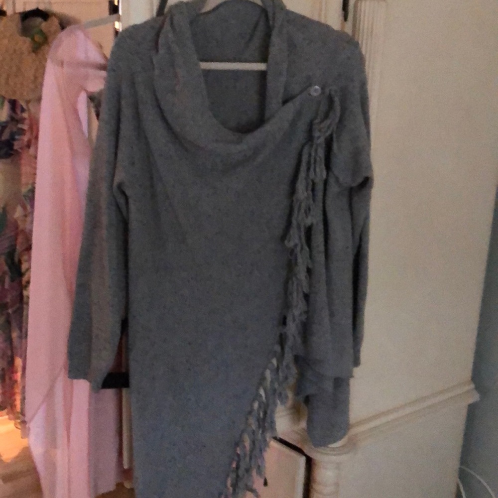Gray fringe sweater